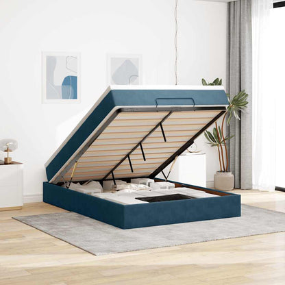Struttura Letto Pouf con Materasso Blu 140x200cm in Velluto