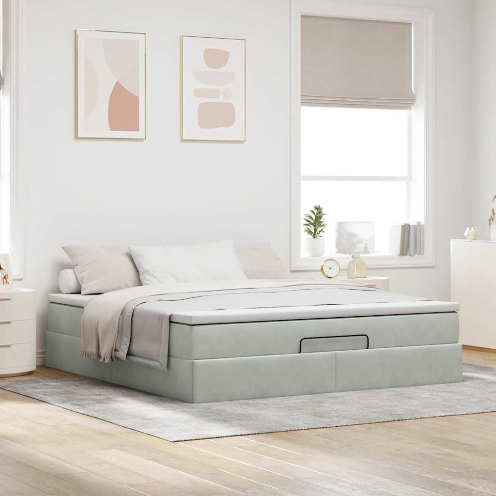 Struttura Letto Pouf con Materasso 160x200 cm in Velluto