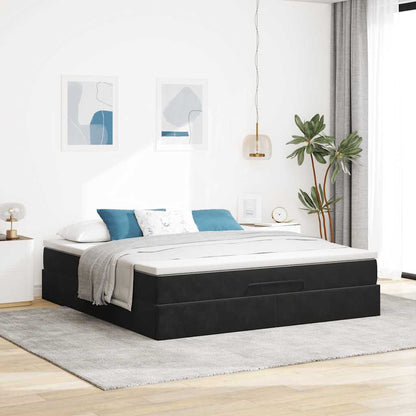 Struttura Letto Pouf con Materasso Nero 160x200 cm in Velluto