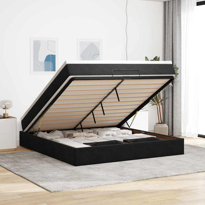 Struttura Letto Pouf con Materasso Nero 160x200 cm in Velluto