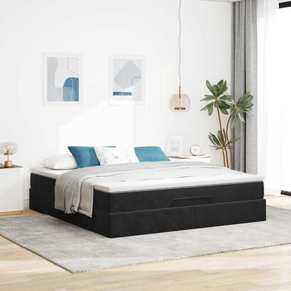 Struttura Letto Pouf con Materasso Nero 180x200 cm in Velluto