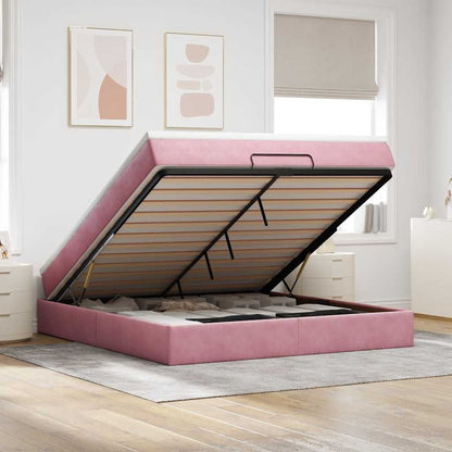 Struttura Letto Pouf con Materasso Rosa 180x200 cm in Velluto