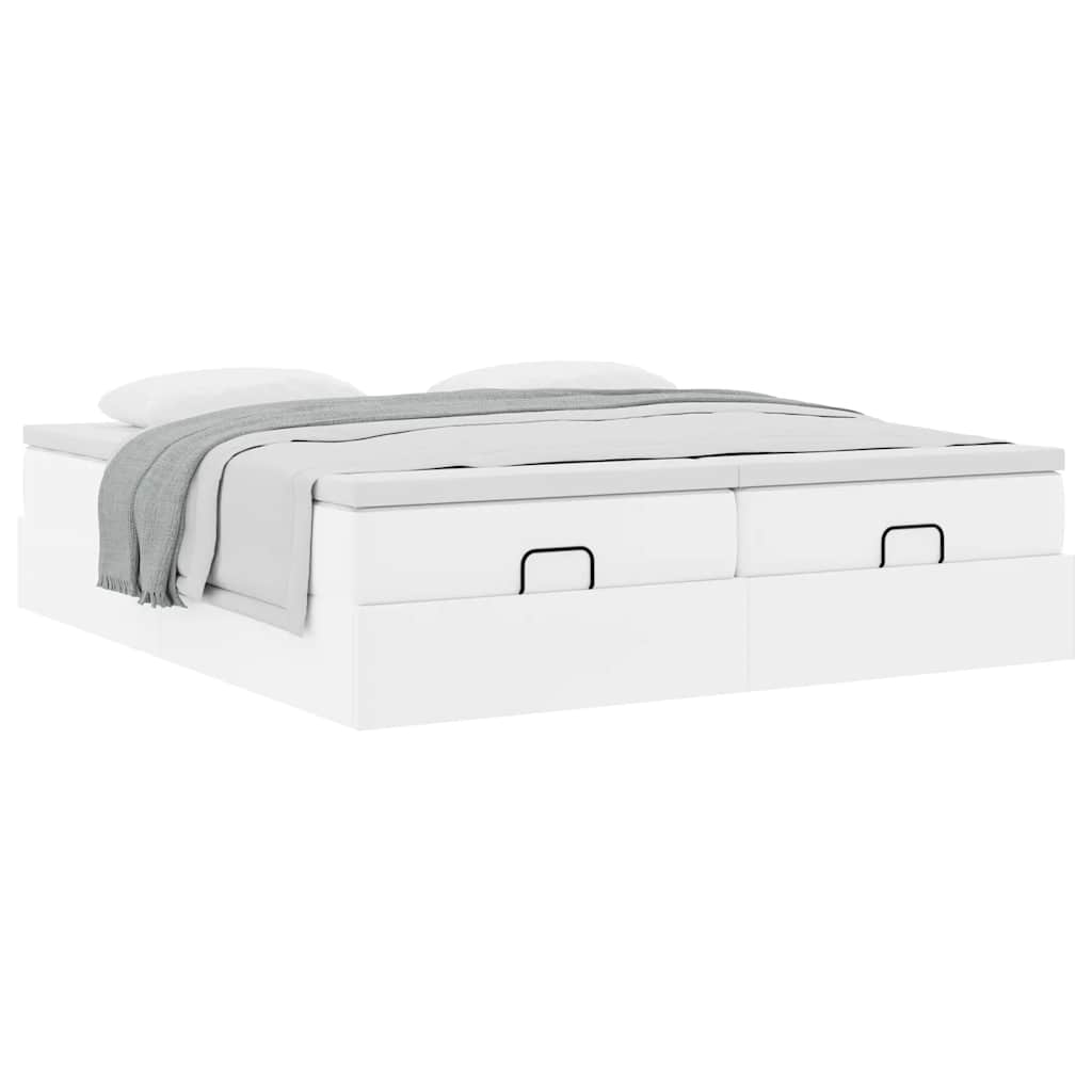 Struttura Letto Pouf con Materassi Bianco 160x200 cm Similpelle