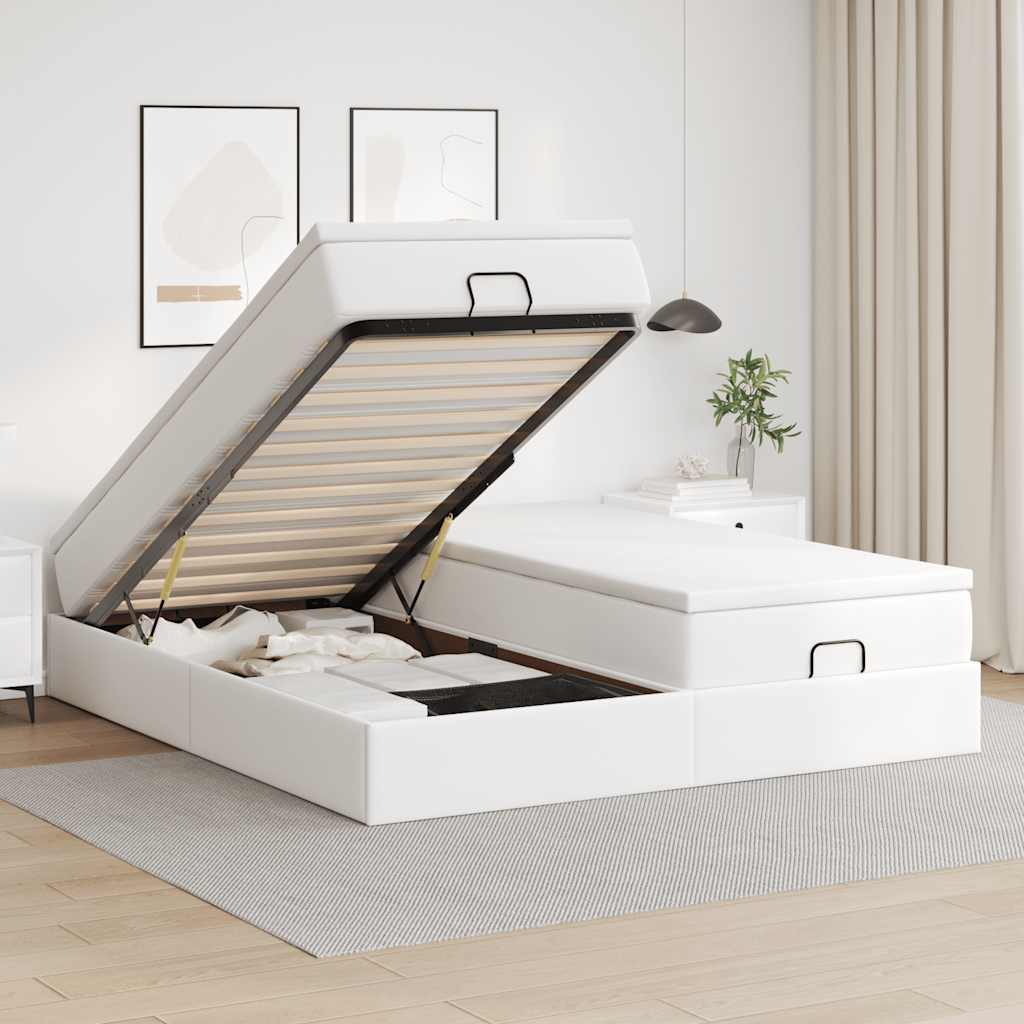 Struttura Letto Pouf con Materassi Bianco 160x200 cm Similpelle