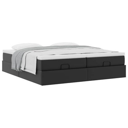Struttura Letto Pouf con Materassi Nero 180x200 cm Similpelle