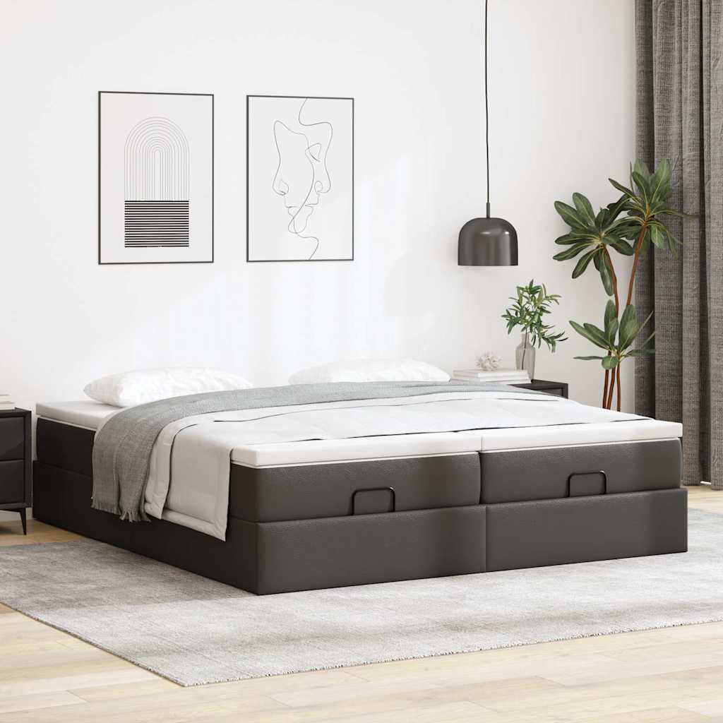 Struttura Letto Pouf con Materassi Nero 200x200 cm Similpelle