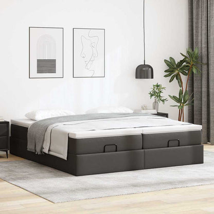 Struttura Letto Pouf con Materassi Nero 200x200 cm Similpelle