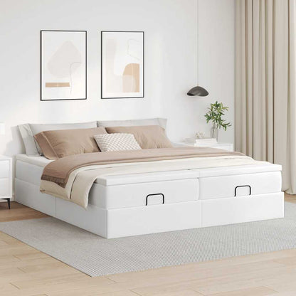 Struttura Letto Pouf con Materassi Bianco 200x200 cm Similpelle