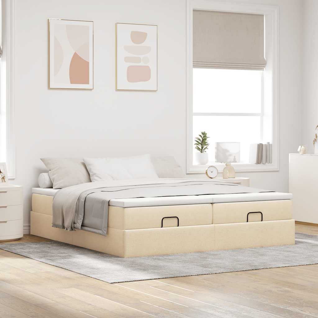 Struttura Letto Pouf con Materassi Crema 180x200 cm in Tessuto