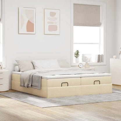 Struttura Letto Pouf con Materassi Crema 180x200 cm in Tessuto