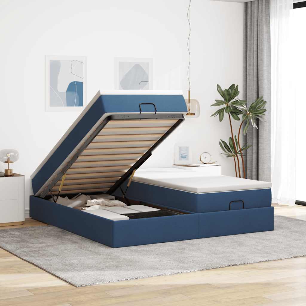Struttura Letto Pouf con Materassi Blu 180x200cm in Tessuto