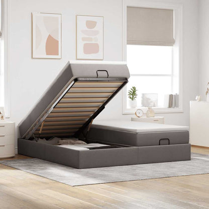 Struttura Letto Pouf con Materassi Tortora 200x200 cm Tessuto