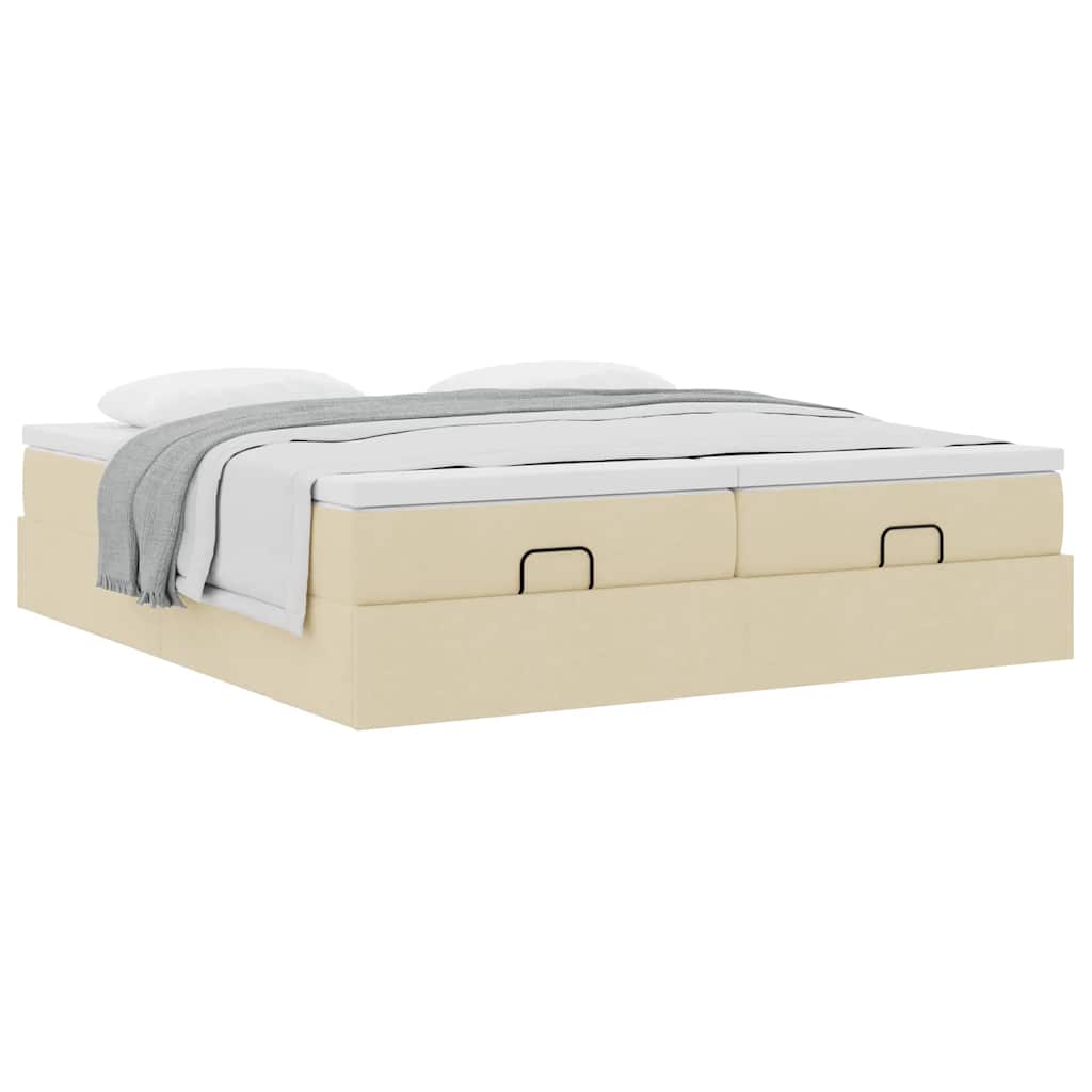 Struttura Letto Pouf con Materassi Crema 200x200 cm in Tessuto