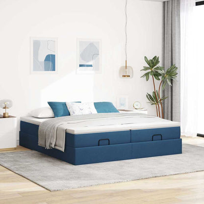 Struttura Letto Pouf con Materassi Blu 200x200 cm in Tessuto