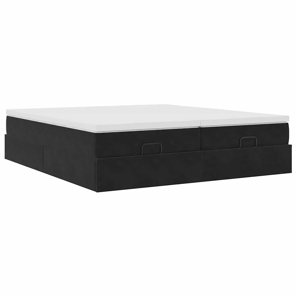 Struttura Letto Pouf con Materassi Nero 180x200 cm in Velluto