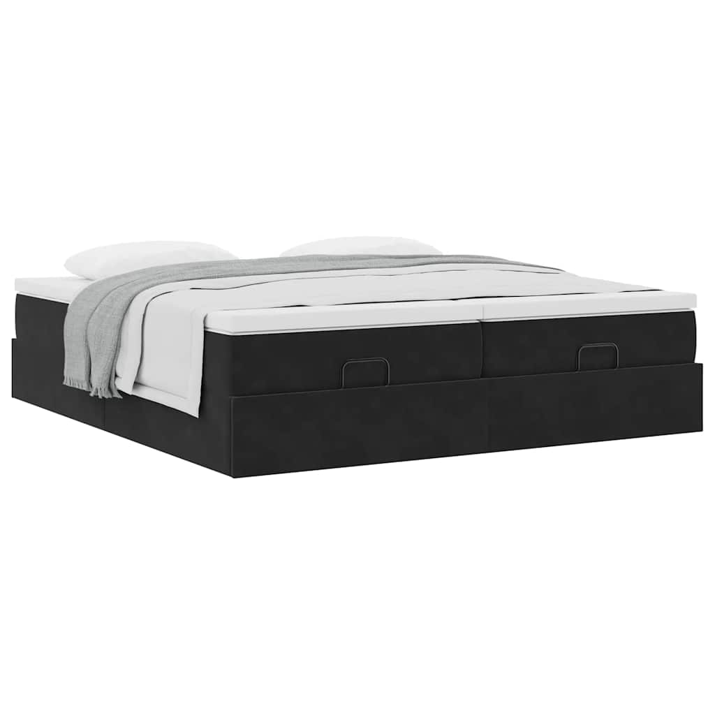 Struttura Letto Pouf con Materassi Nero 200x200 cm Velluto
