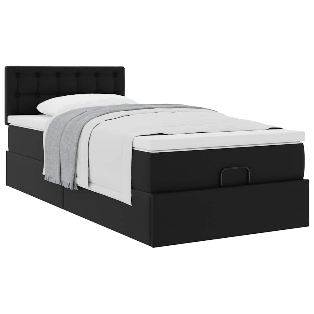 Letto Pouf con Materasso Nero 80x200 cm Similpelle