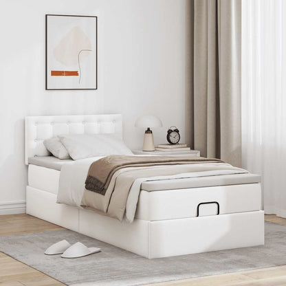 Letto Pouf con Materasso Bianco 90x200 cm Similpelle