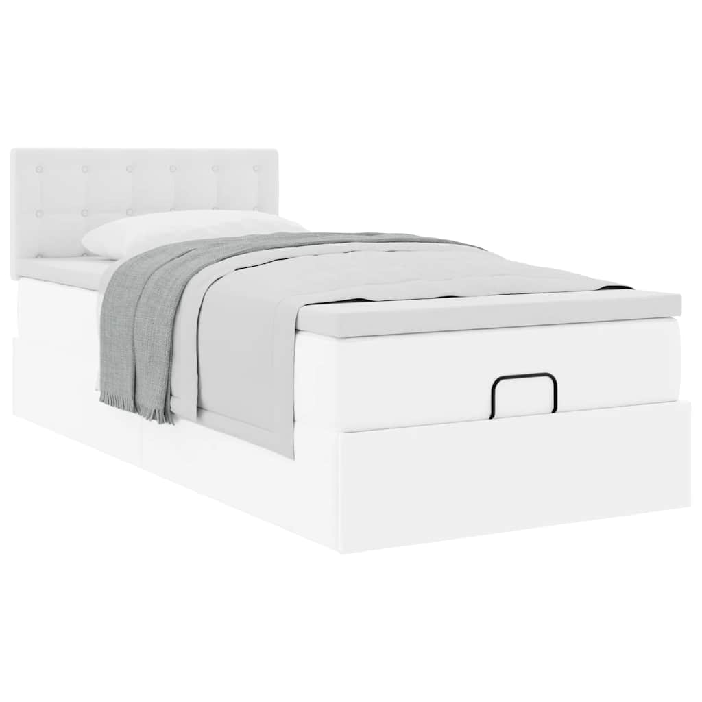 Letto Pouf con Materasso Bianco 90x200 cm Similpelle
