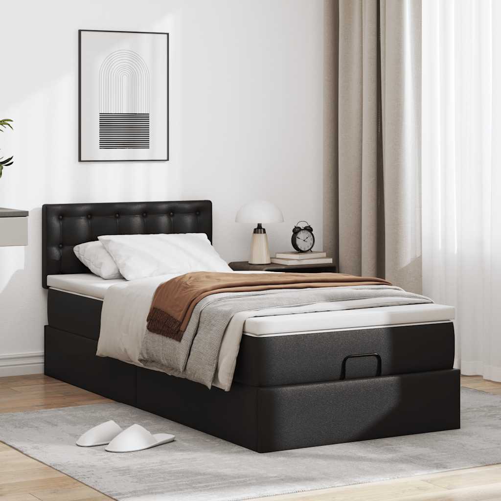 Letto Pouf con Materasso Nero 100x200 cm Similpelle