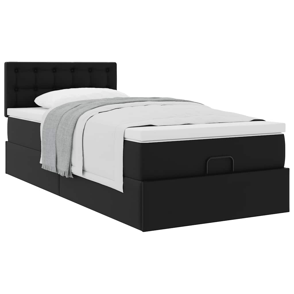 Letto Pouf con Materasso Nero 100x200 cm Similpelle