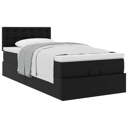 Letto Pouf con Materasso Nero 100x200 cm Similpelle