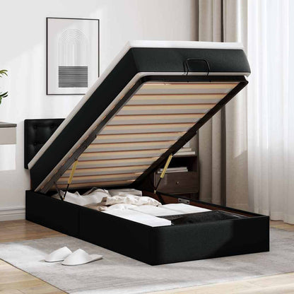Letto Pouf con Materasso Nero 100x200 cm Similpelle