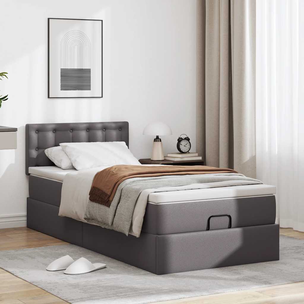 Letto Pouf con Materasso Grigio 100x200 cm Similpelle