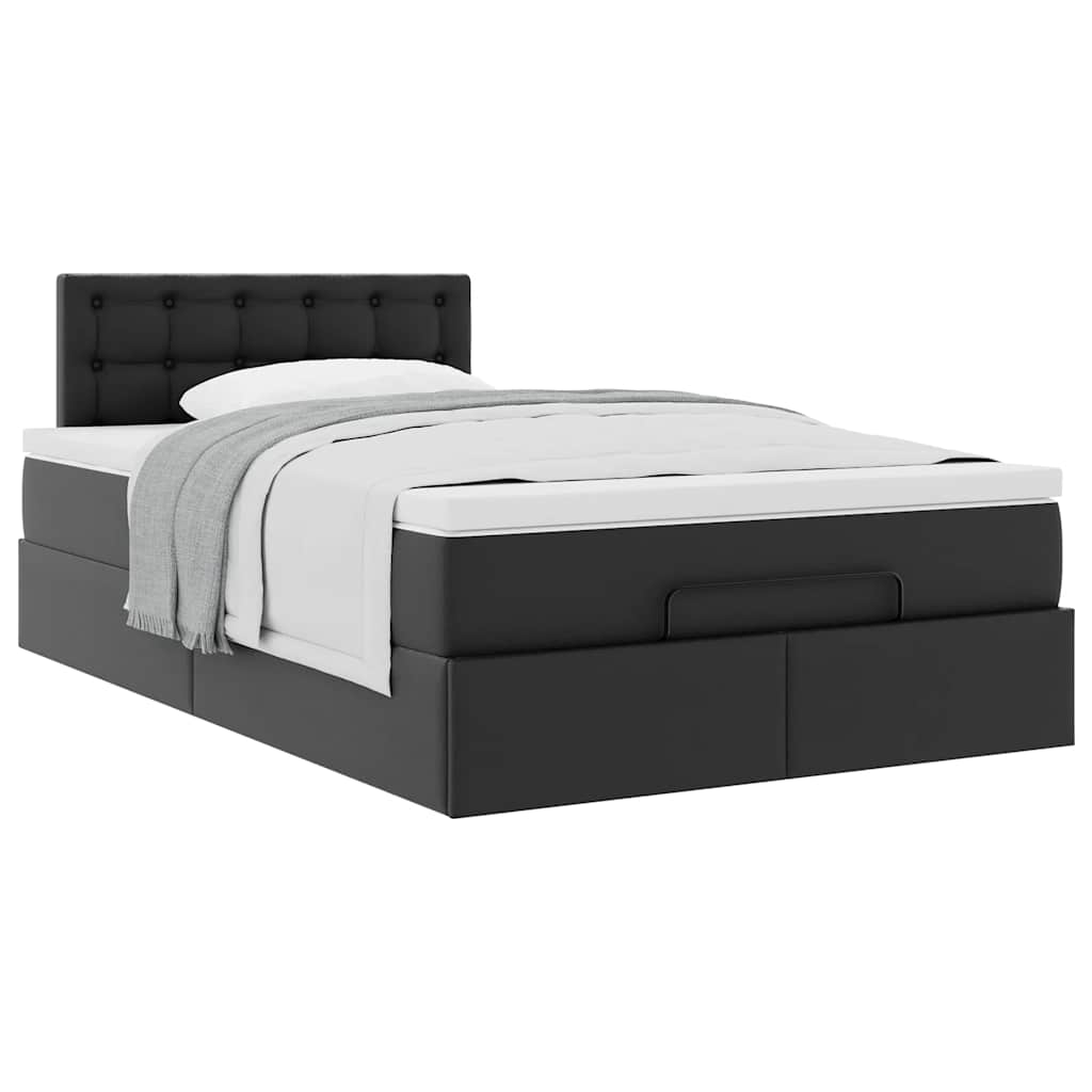 Struttura Letto Pouf con Materasso Nero 120x200 cm Similpelle
