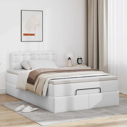 Struttura Letto Pouf con Materasso Bianco 120x200 cm Similpelle