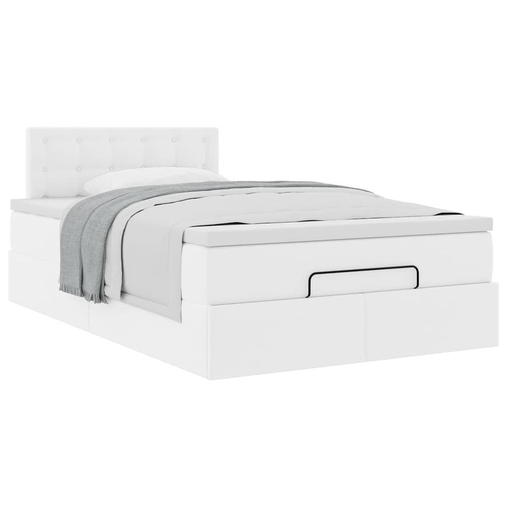Struttura Letto Pouf con Materasso Bianco 120x200 cm Similpelle