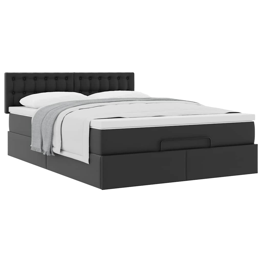Struttura Letto Pouf con Materasso Nero 140x190 cm Similpelle