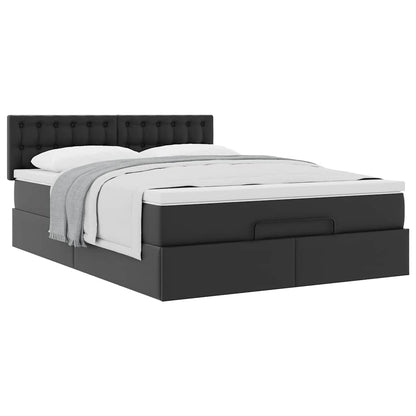 Struttura Letto Pouf con Materasso Nero 140x190 cm Similpelle