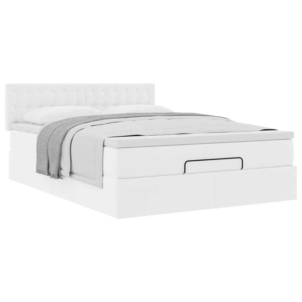 Struttura Letto Pouf con Materasso Bianco 140x190 cm Similpelle