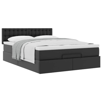 Struttura Letto Pouf con Materasso Nero 140x200 cm Similpelle
