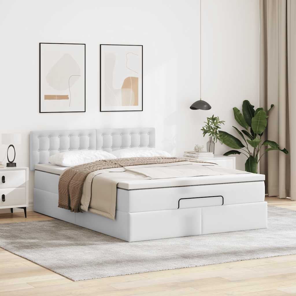 Struttura Letto Pouf con Materasso Bianco 140x200 cm Similpelle