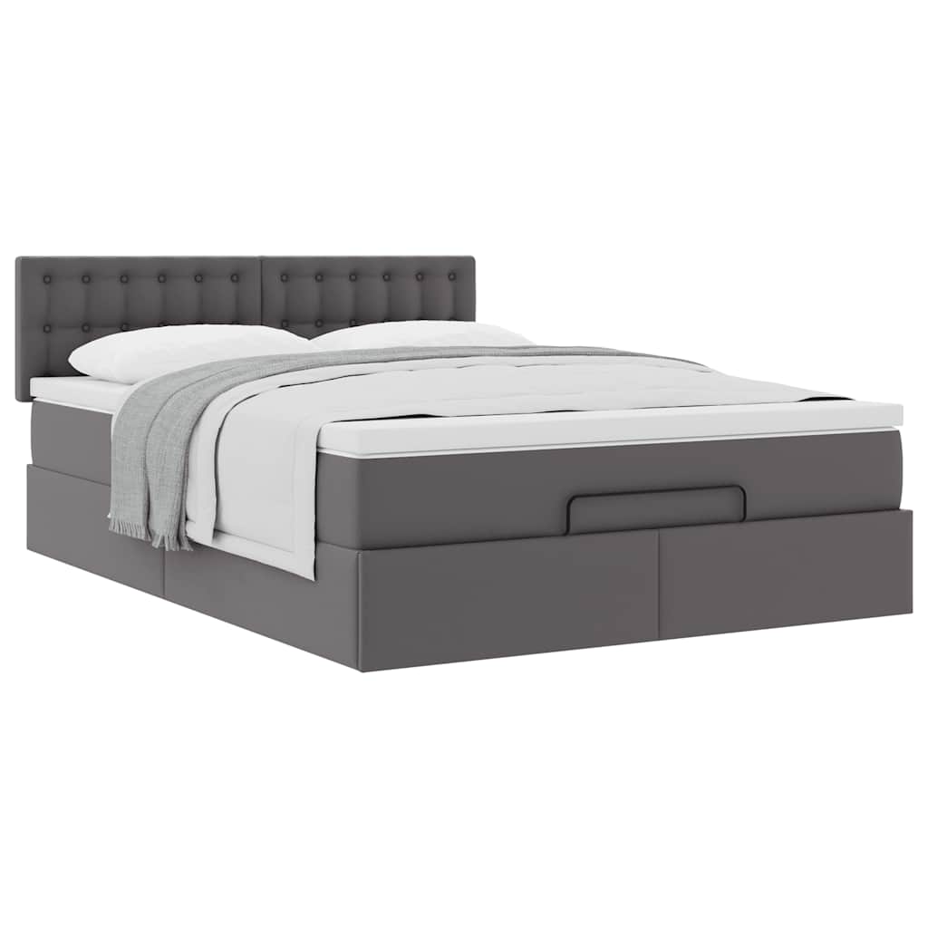Struttura Letto Pouf con Materasso Grigio 140x200 cm Similpelle