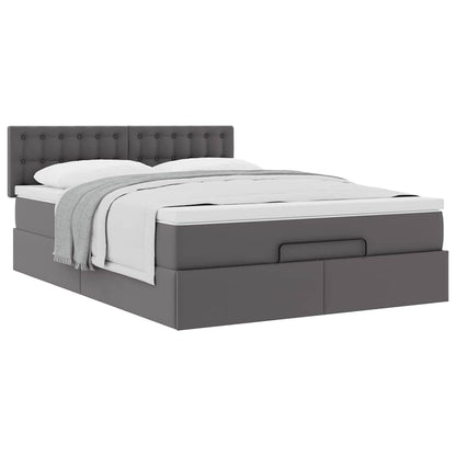 Struttura Letto Pouf con Materasso Grigio 140x200 cm Similpelle