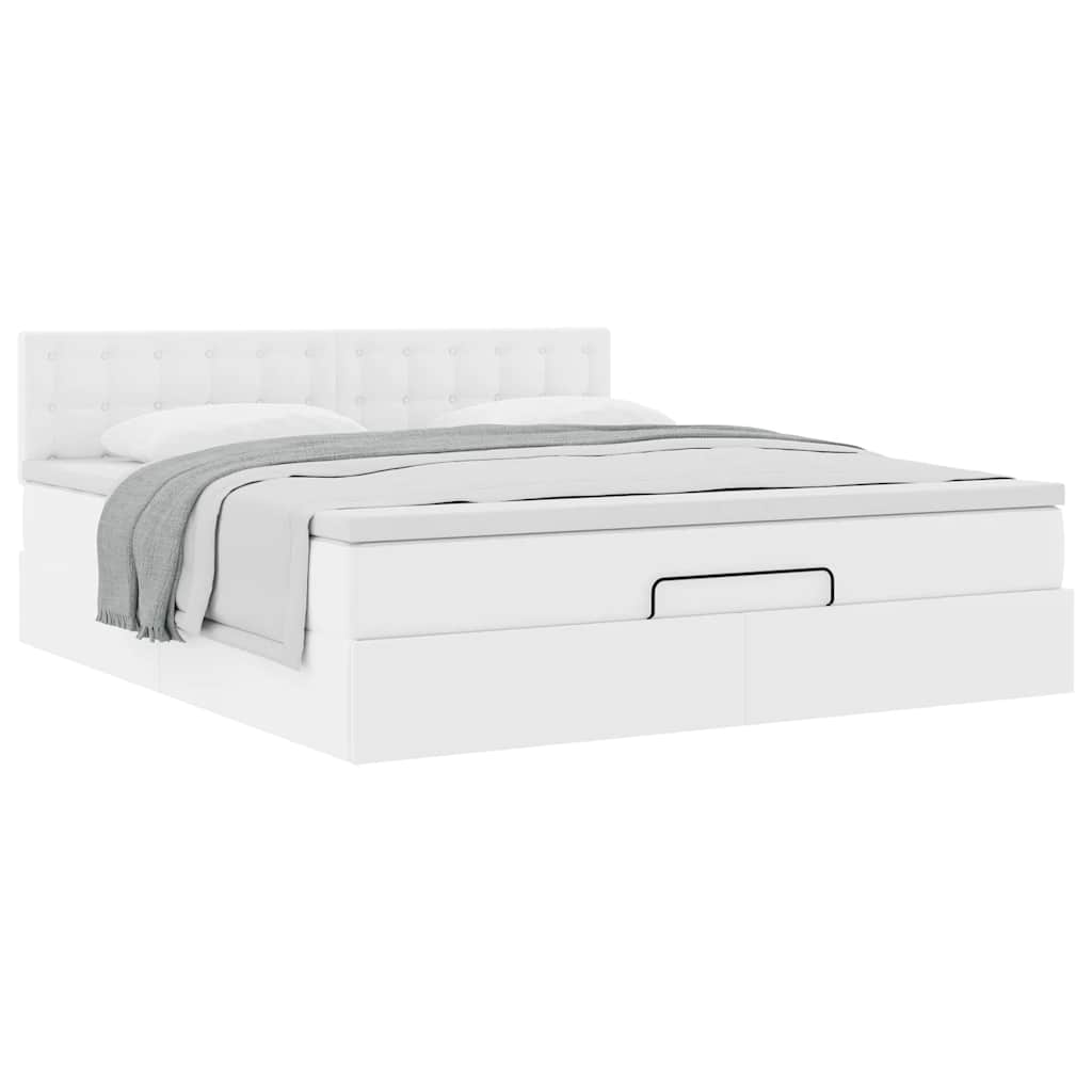 Struttura Letto Pouf con Materasso Bianco 160x200 cm Similpelle