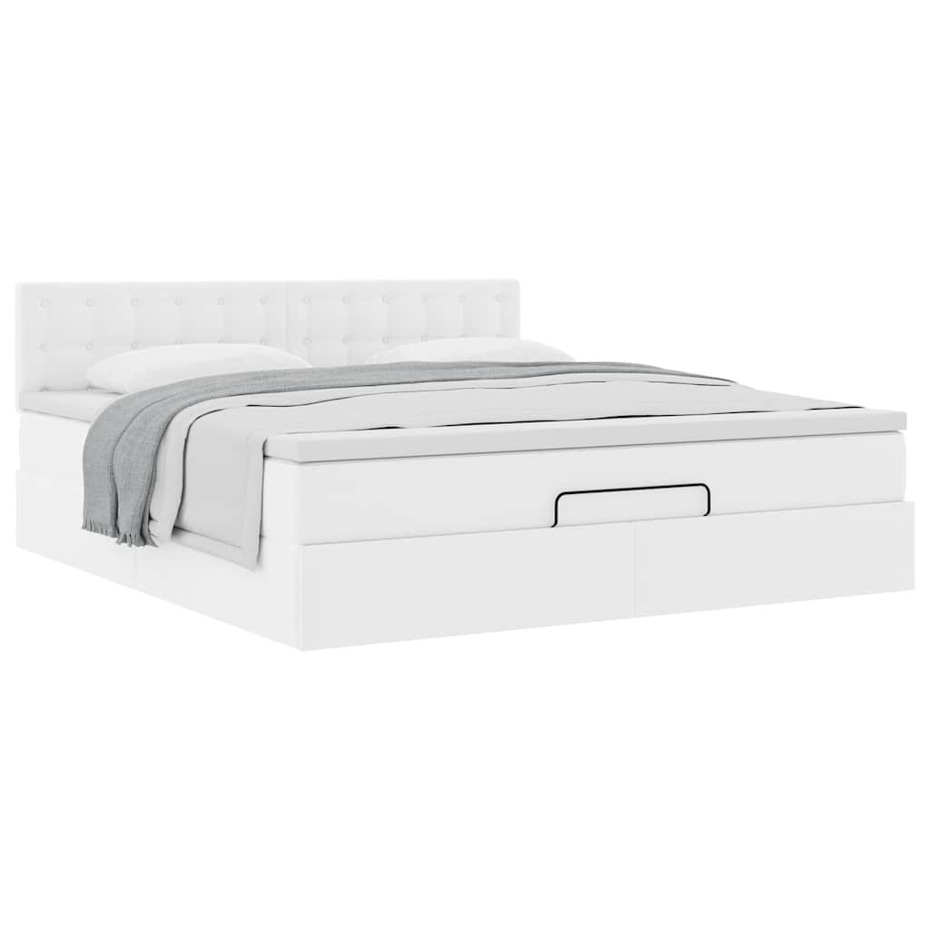 Struttura Letto Pouf con Materasso Bianco 180x200 cm Similpelle