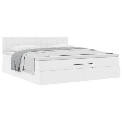 Struttura Letto Pouf con Materasso Bianco 180x200 cm Similpelle