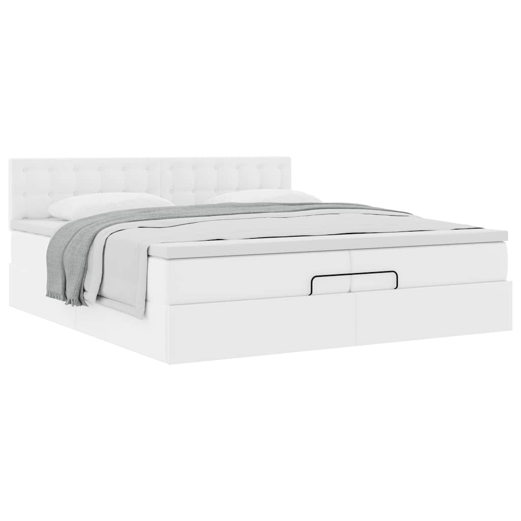 Struttura Letto Pouf con Materassi Bianco 200x200 cm Similpelle