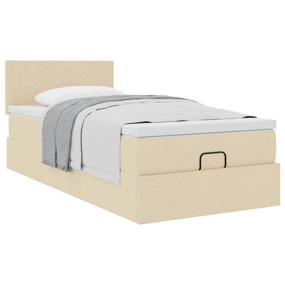 Struttura Letto Pouf con Materasso Crema 90x190 cm in Tessuto