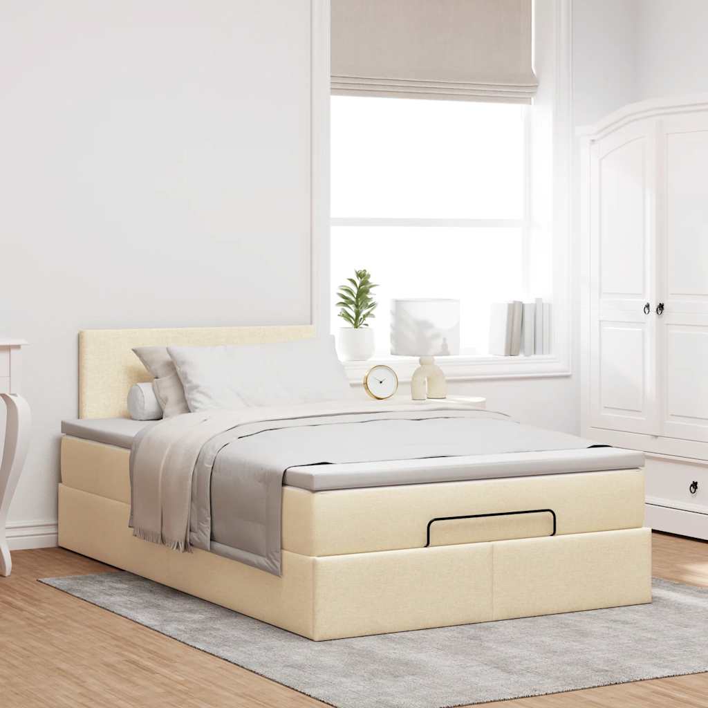 Struttura Letto Pouf con Materasso Crema 120x200 cm in Tessuto