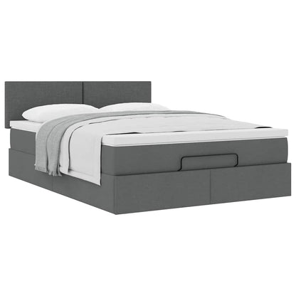 Pouf Letto con Materasso Grigio Scuro 140x190 cm in Tessuto