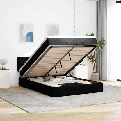 Pouf Letto con Materasso Nero 140x200 cm in Tessuto