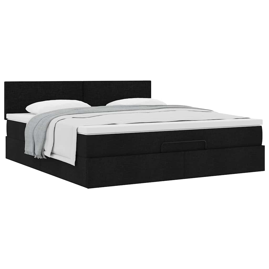 Struttura Letto Pouf con Materasso Nero 180x200 cm in Tessuto