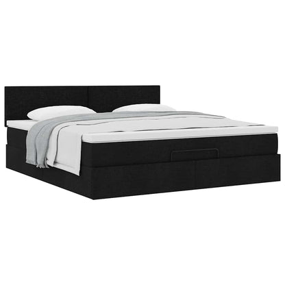 Struttura Letto Pouf con Materasso Nero 180x200 cm in Tessuto