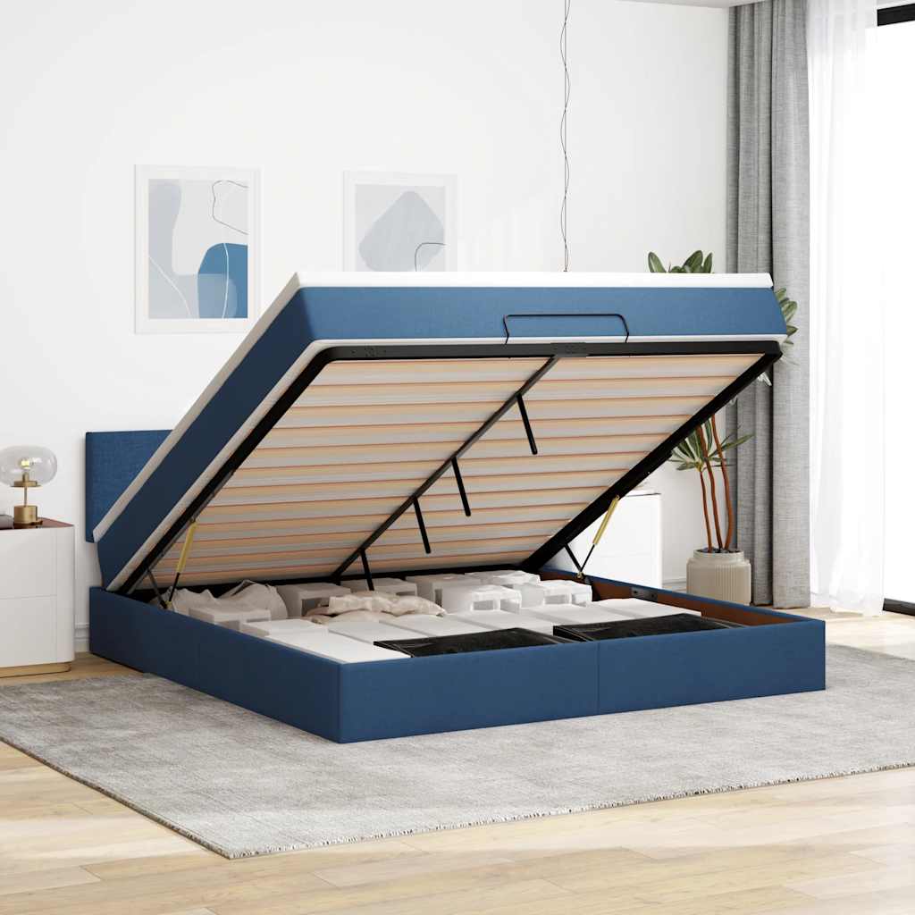 Struttura Letto Pouf con Materasso Blu 180x200cm in Tessuto