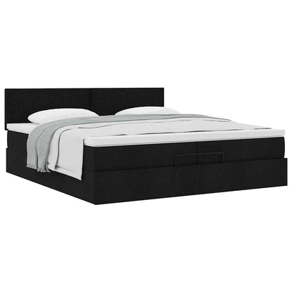 Struttura Letto Pouf con Materasso Nero 200x200 cm in Tessuto